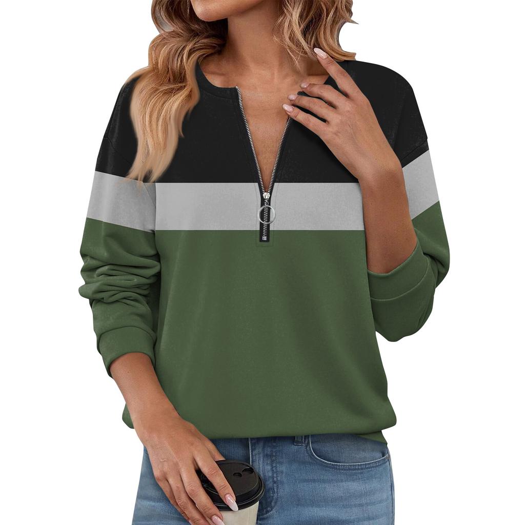 Женский повседневный свитер с длинным рукавом и застежкой-молнией на четверть длины, с принтом, свитшот, повседневная верхняя одежда на осень