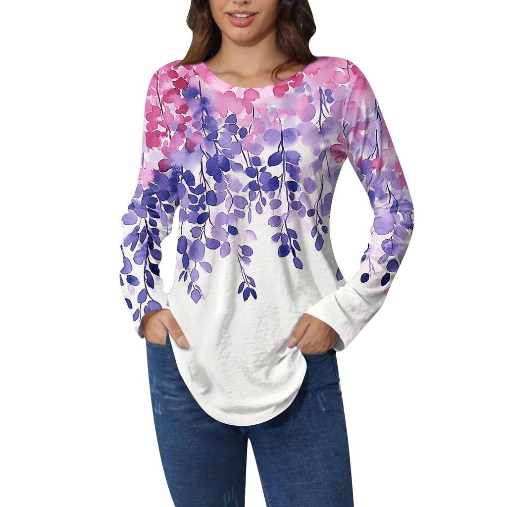 Рубашки для женщин Милые винтажные узоры с принтом Футболка с длинным рукавом Туника Топы Хлопковые пуловеры