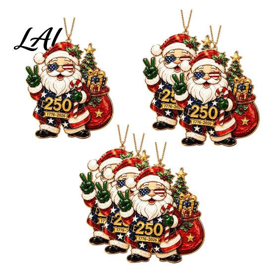 Lightweight Christmas Tree Baubles Patriotic Santa 250th Anniversary Ornament 1776-2026 Commemorative Decoration United States Founding Souvenir 2D