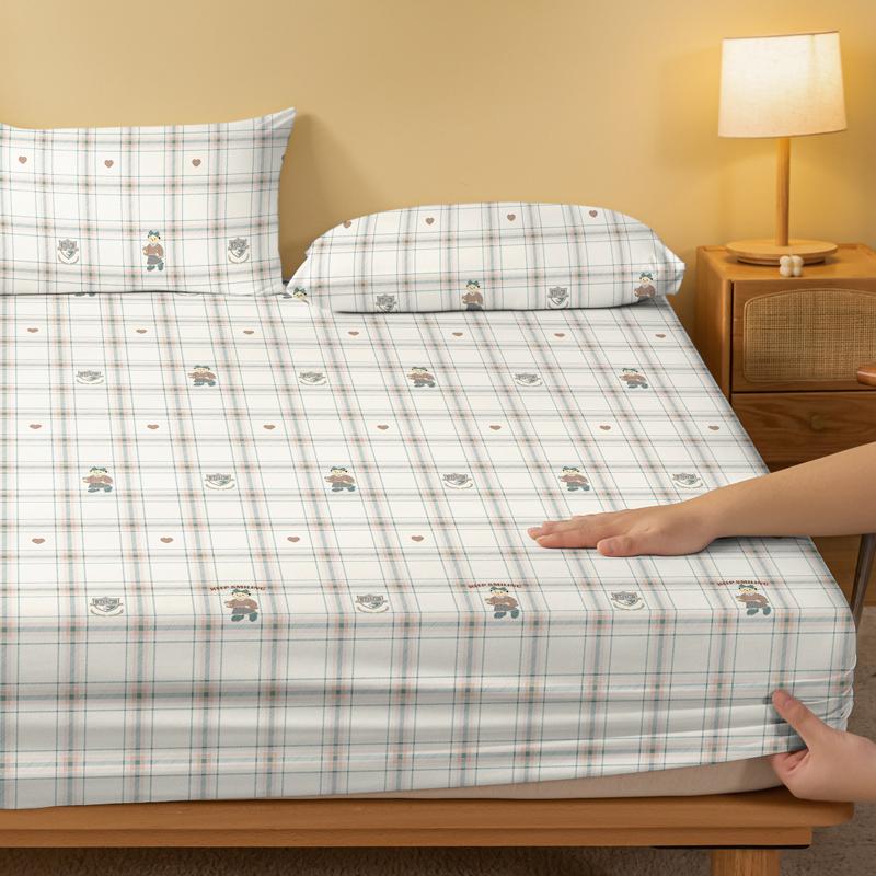 1 Cartoon Cute Animal Bear Printed Matte Fitted Sheet, Bedroom Printed Bed Cover, Bedding (Excluding Pillowcases)