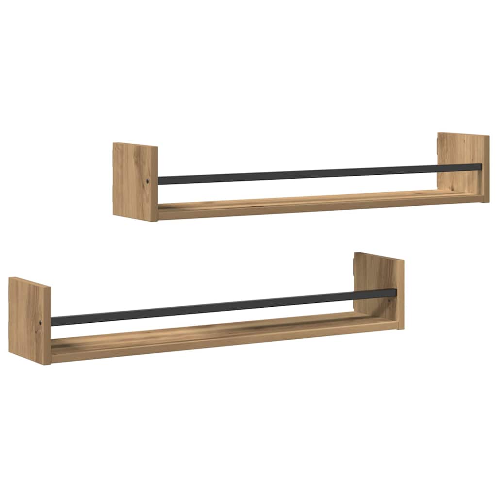 Wall Shelf Wall Mounted 2 pcs Artisan Oak 80 x 16 x 14 cm