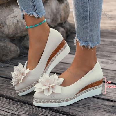 Модные женские туфли-лодочки с цветочным узором, весна-лето, повседневные, на танкетке, на высоком каблуке, слипоны, лоферы, на плоской подошве, одинарные туфли для женщин