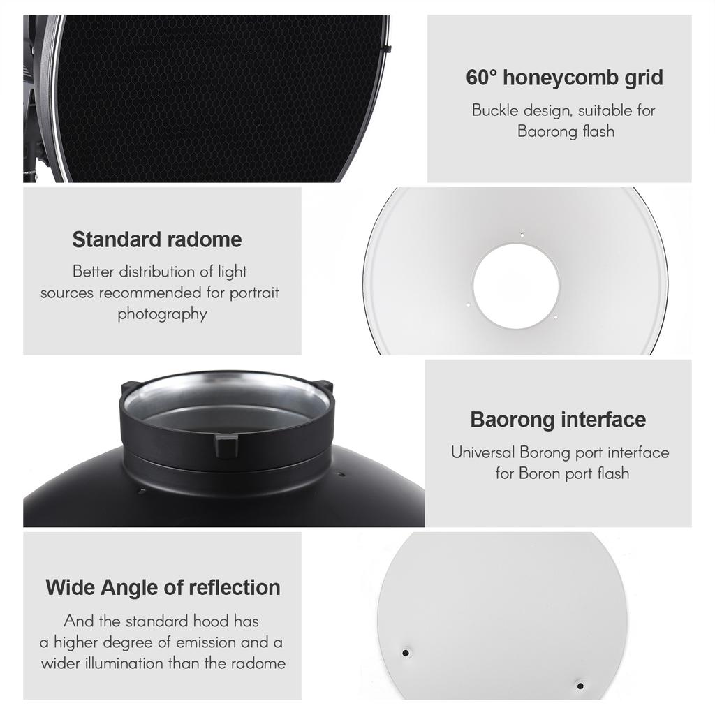 30cm 11.8in Standard Reflector Beauty Dish Bowens Mount with White Diffuser Reflector Honeycomb Grid for Studio