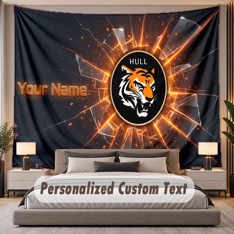 Custom Name Text Tapestry Hull City Personalized Polyester Wall Tapestry For Bedroom And Room