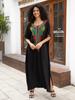Colorful Embroidered Black Women Robe Kaftan Bohemian Long Dress Relaxed Vacation House Dress Swimsuit Cover-up Q1660