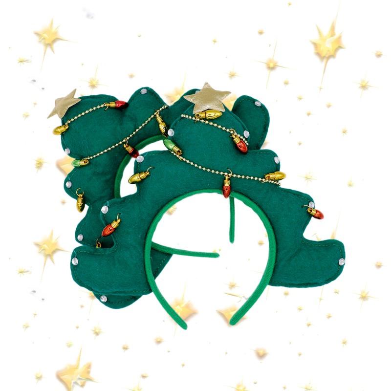 Christmas headband light beads pentagram green festive headband cotton filled Christmas tree