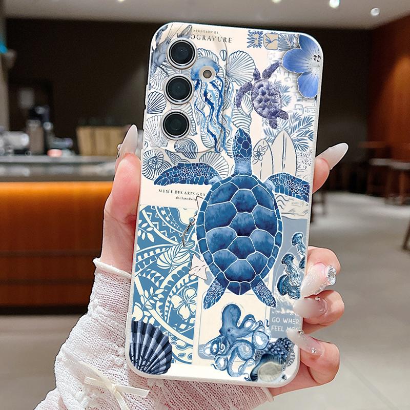 Чехол с принтом Рыба-черепаха для Samsung A57 A37 A17 A56 A36 A16 A55 A35 A15 A54 5G S21 FE S22 S23 S24 Plus S25 S26 Ultra Силиконовый чехол с текстурой кожи