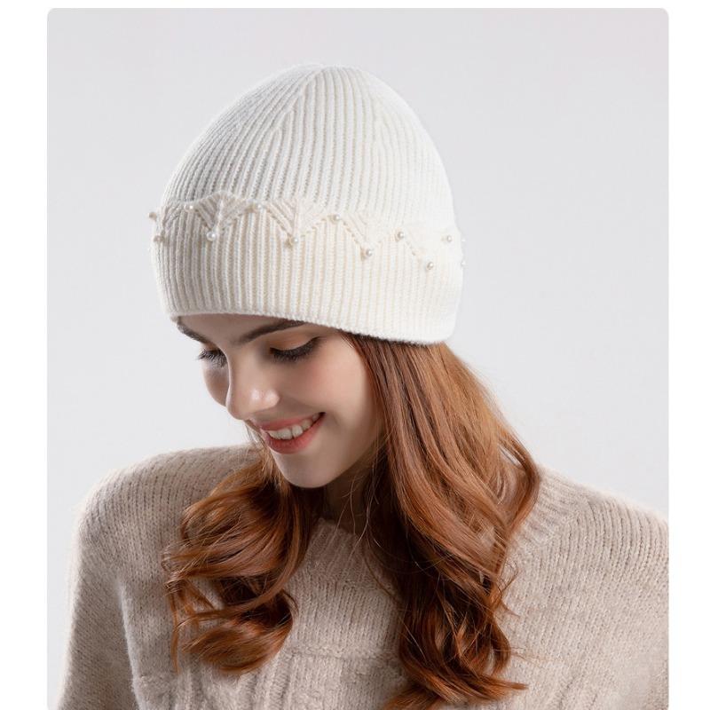 Women S Fashion Pearl Knit Hat Winter Warm Ear Protection Cap