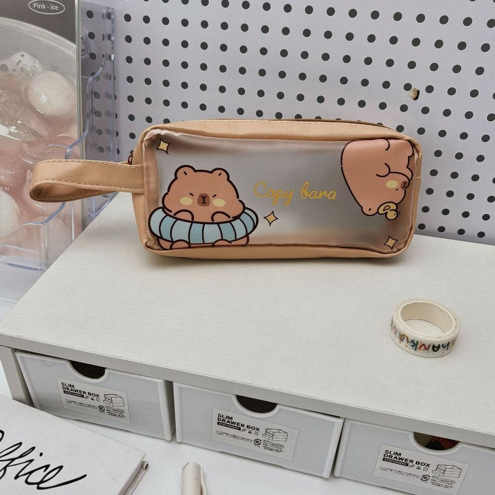 PVC Capybara Pencil Bag Kawaii Stationery Bag Desktop Organizer Cartoon Pen Bag  Student