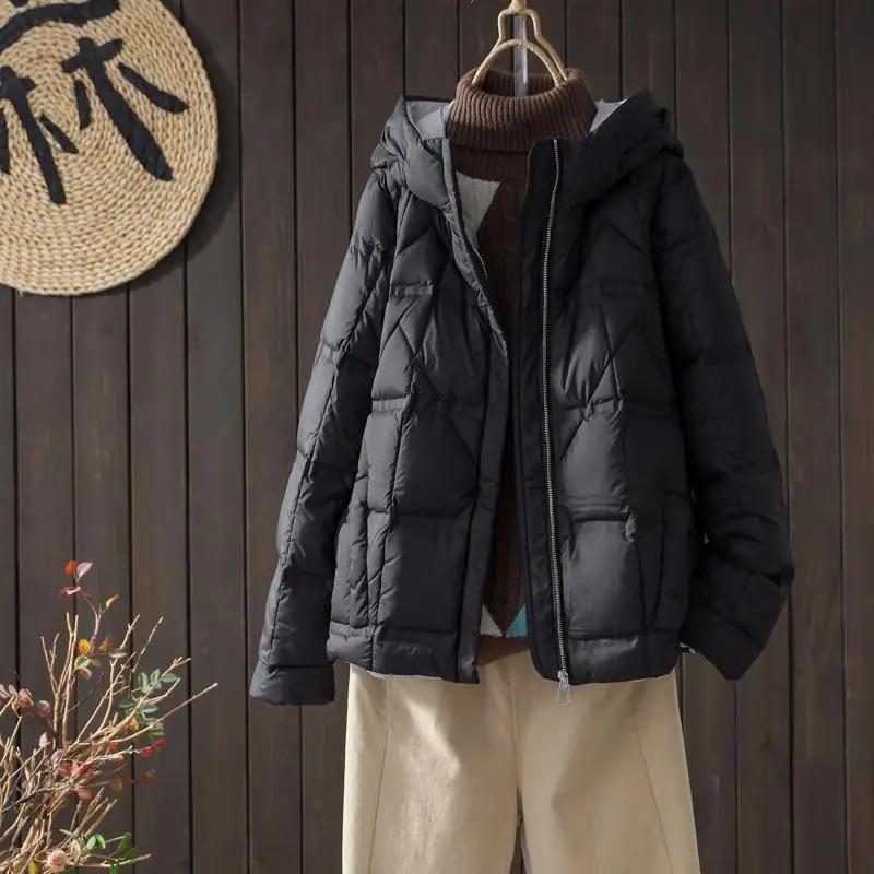 Женская зимняя пуховая куртка с капюшоном из белого утиного пуха, зимняя повседневная свободная утолщенная тонкая куртка