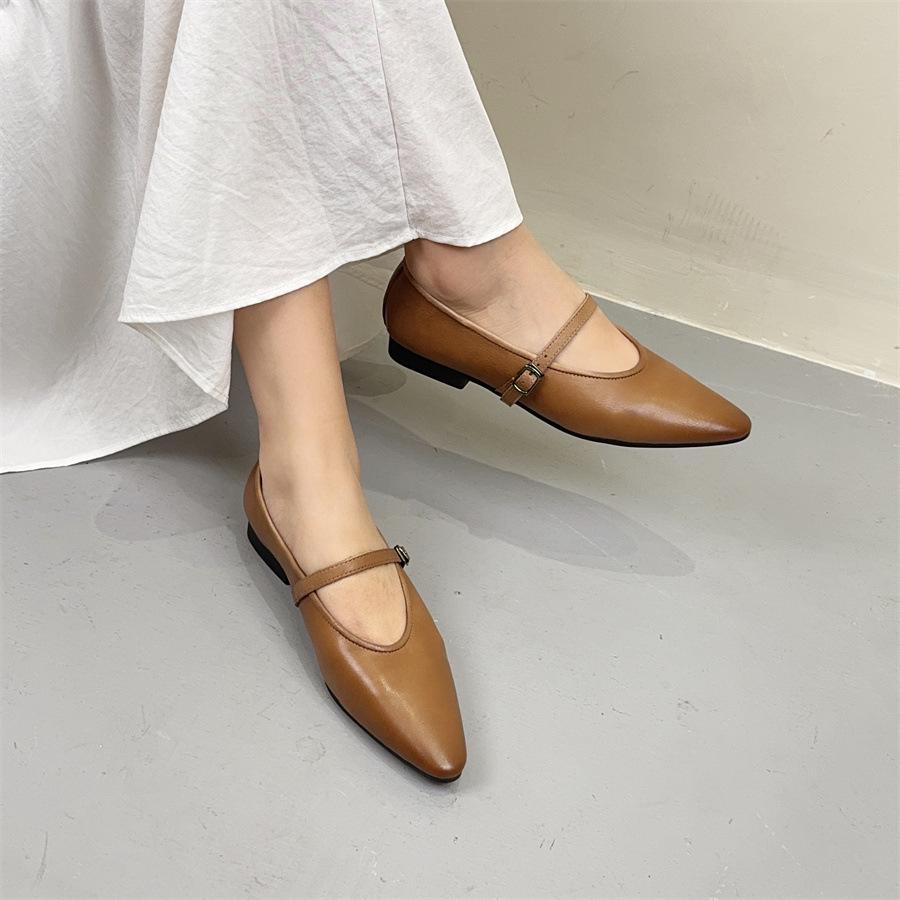 Johnature Туфли на плоской подошве из натуральной кожи с острым носком в стиле ретро, универсальные, из мягкой коровьей кожи, женские