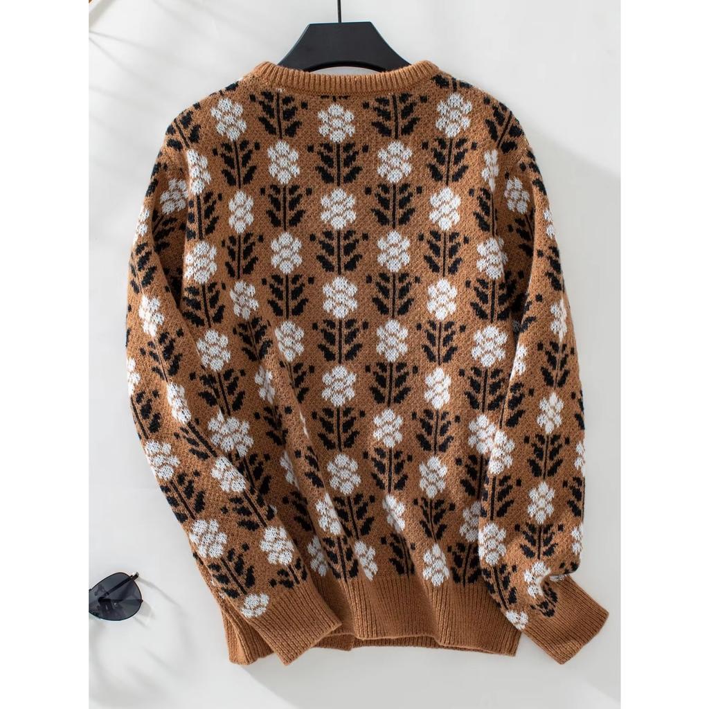 Жаккардовый кардиган с цветочным узором для женщин, свободный, с длинным рукавом, на одной пуговице, с воротником-шарфом, свитер, пальто