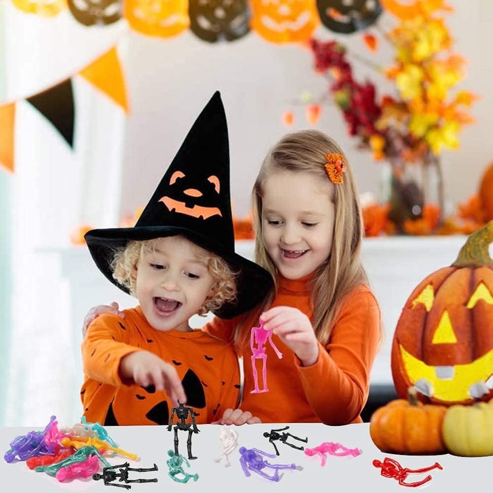 24Pcs Halloween Stretchy Skeleton Toys,  Stretchy Skull Squishy Toys For, Happy Halloween Goody Bag Fillers Stress Reliever Toys