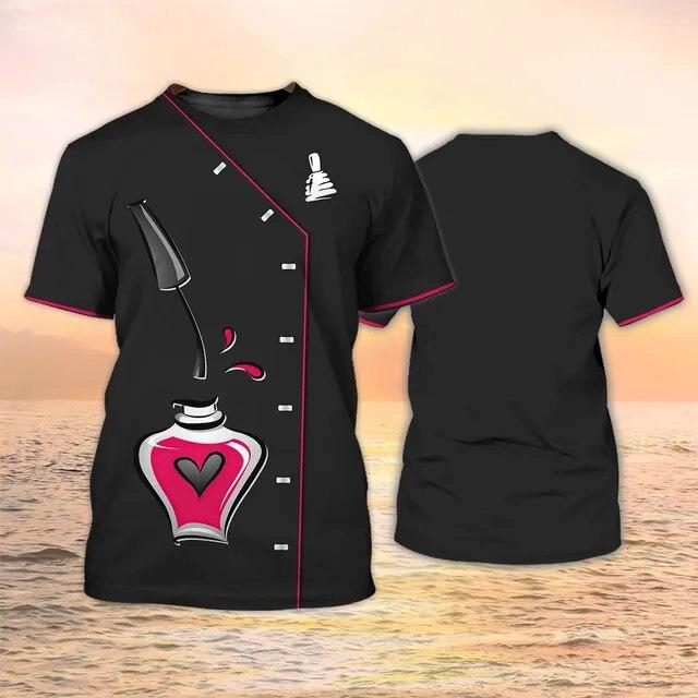 Newest Summer Fashion Women‘s T-shirt Nail Technician Personalized Tops 3d Print T Shirt Unisex Casual Nails Shirt Uniform