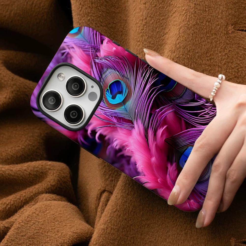 Peacock Feathers Phone Case For IPhone 16 15 14 13 12 11 Pro Max Plus Samsung S24 S23 Ultra Glossy HD Hard PC Cover