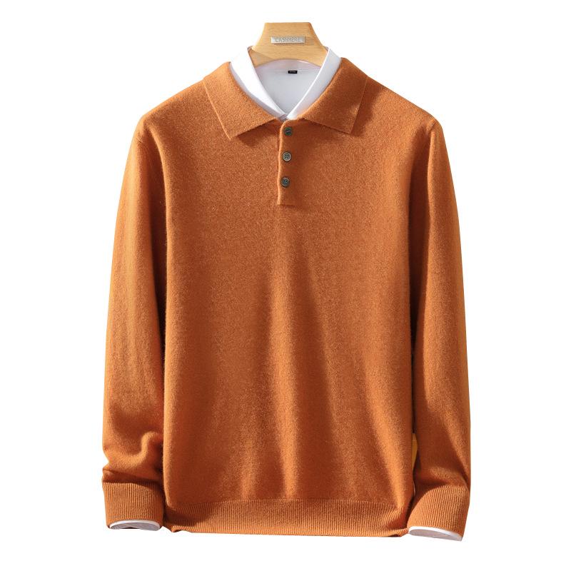 Men's 100% Pure Cashmere Four-Button Polo Collar Sweater - Autumn/Winter Knitwear
