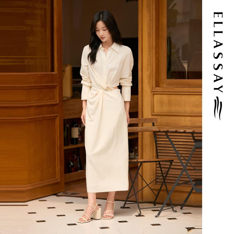 ELLASSAY Платье А-силуэта из смесовой мериносовой шерсти с ажурной вязкой, ранняя осень 2025