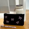 Black Bow Embroidery Pen Bag High Appearance Level Cosmetic Storage Bag Simple Ins Cosmetic Bag 1 Pack (zipper Direction Random)