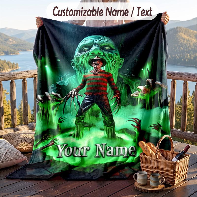 Custom Text Flannel Throw Blanket, Lightweight Cozy Bed Sofa BlanketA Nightmare on Elm Street Freddy Krueger