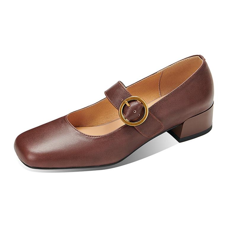 Fashion New Spring Autumn Genuine Leather Women Shoes Fashion Square Toe Shoes for Women Mary Jane Shoes Zapatos Mujer Women Pumps