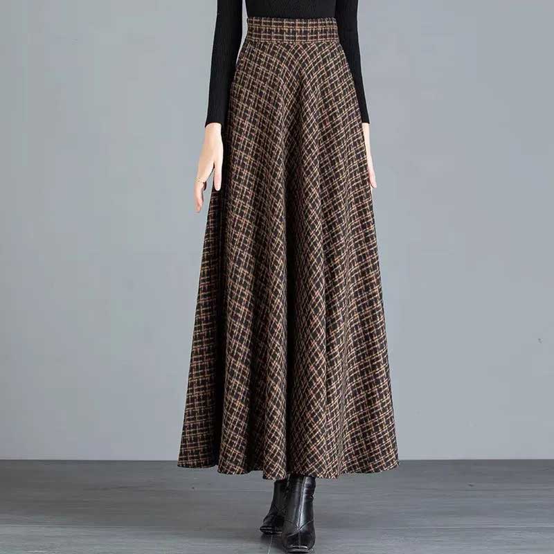 Юбка женская клетчатая повседневная эластичная с высокой талией длинная свободная утолщенная тянущаяся облегающая юбка