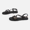 ZA Rivet Buckle Decoration One-word Buckle with Flat Sandals Women's Black Retro