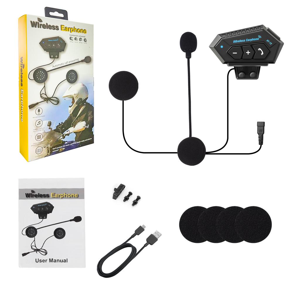 BT12 Motorcycle Helmet Headset Wireless Bluetooth 5.0 Hands-free Call Kit Stereo Waterproof Music Player Speaker for Moto Earphone