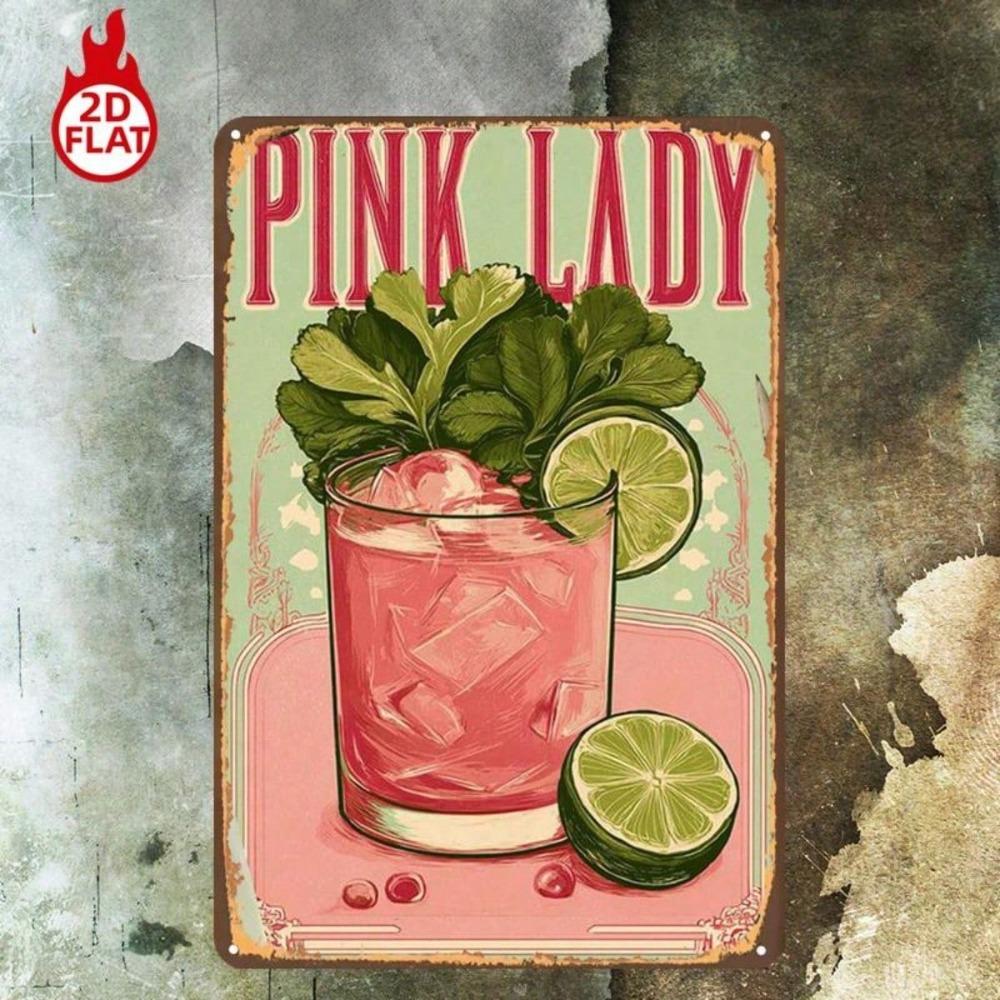 1 шт. Классический розовый коктейль 'Lady' Металлическая табличка, Свежий лайм и мята Ретро Декор для бара 8x12 дюймов Винтажное Настенное искусство для Ресторана Гаража