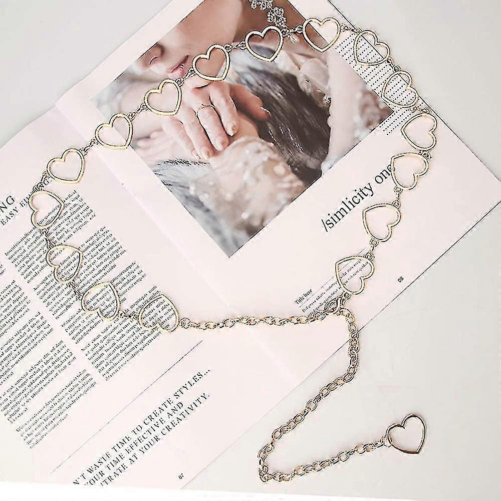 Women Chain Belt Cutout Heart Waist Body Chain Adjustable Metal Retro Sash Belt Chains - PJ