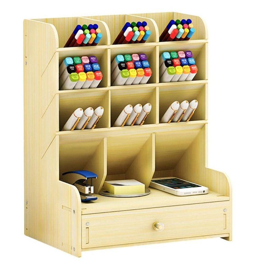 Многофункциональный деревянный органайзер для ручек с выдвижным ящиком для ручек для дома, школы и офиса