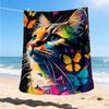 1pc Colorful Cat Art Print Outdoor Blanket, Lightweight Polyester,