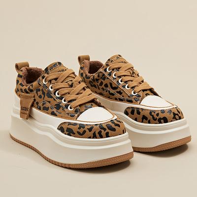 Женские леопардовые кроссовки на платформе, повседневная модная обувь, высокое качество, для улицы, для скейтборда, на шнуровке, легкие беговые спортивные кроссовки, женские 40