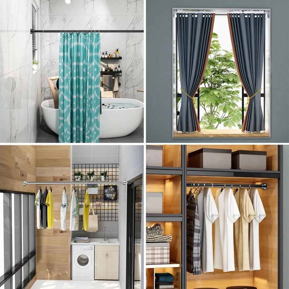 Telescopic Design Shower Curtain Rod Black Expandable Curtain Rod Bathroom Shower Closet