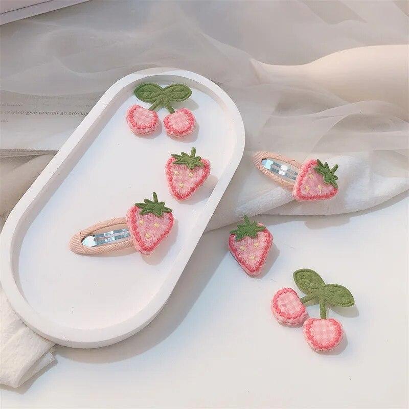 Новые розовые заколки для волос с клубникой, корейские милые тканевые заколки с клубникой, заколки для волос, головные уборы, аксессуары для волос для девочек
