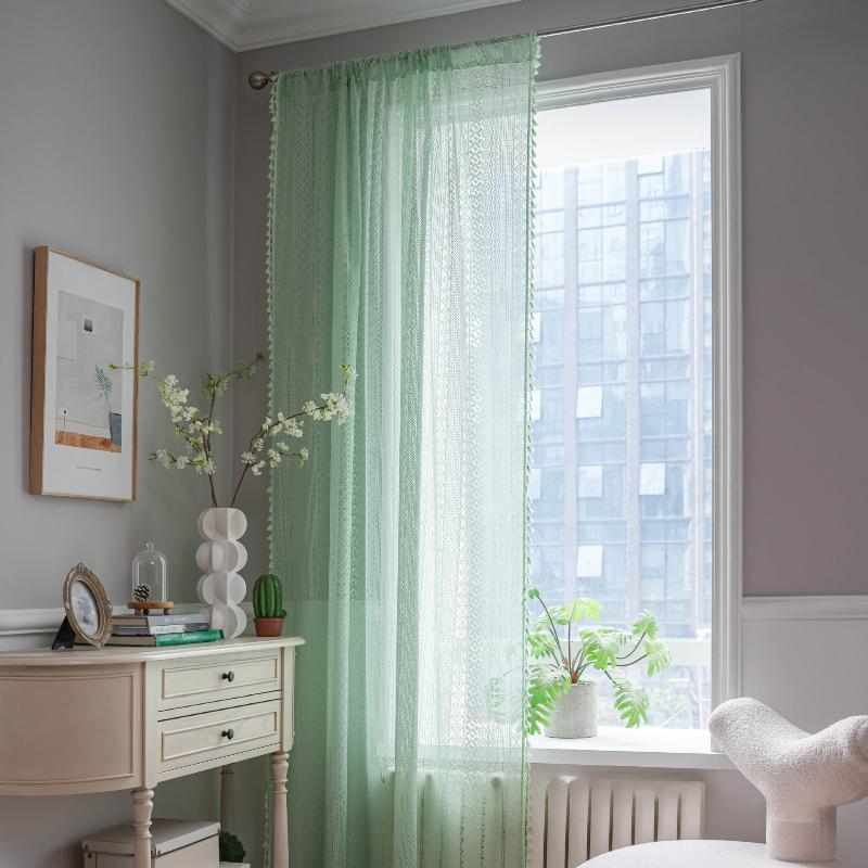 American Crochet Lace Blackout Curtains - Soundproof Hook-and-Loop Tape for Bedroom/Living Room/Kitchen, Bay Window Ready-Made