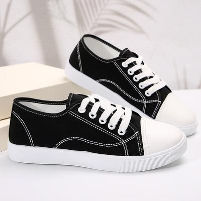 Женские модные парусиновые кроссовки, повседневные теннисные туфли на плоской подошве Zapatillas De Deporte, белые и черные лоферы 2024