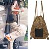 Leopard Print Simple Drawstring Backpack, Lightweight College Style Backpack