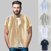 Men's Baggy Cotton Linen Solid Short Sleeve Button Retro T Shirts Tops Blouse