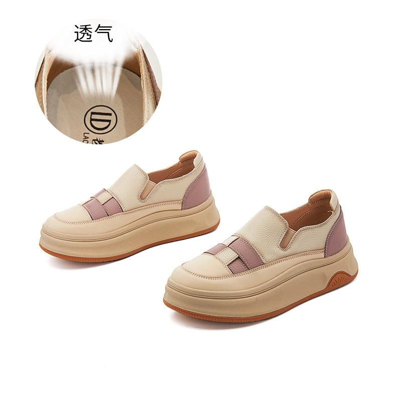 Маленькие белые туфли в национальном стиле 2025 года, весна-лето, новые туфли в стиле ретро с цветовым сочетанием на платформе, женские, с одной педалью, удобные для поездок на работу и обратно