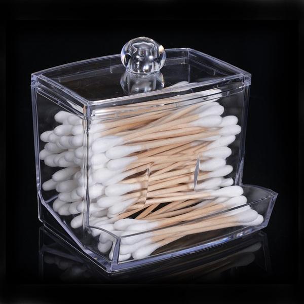 Clear Acrylic Q-tip Cotton Swab Box Case Makeup Storage Organizer Holder