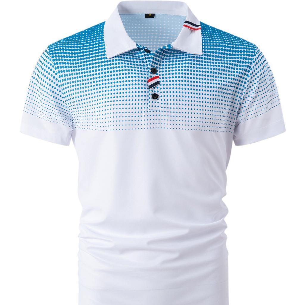 Модная мужская новая рубашка поло с пуговицами и градиентом, мужская спортивная рубашка поло с коротким рукавом