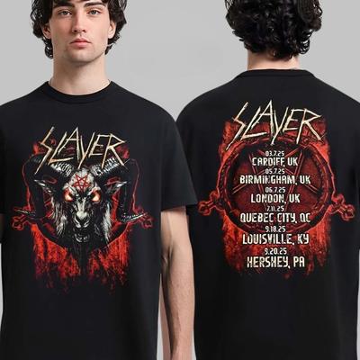 Мерч прощального тура Slayer 2025 Искусство с головой Бафомета с датами тура Футболка Высококачественная роскошь для мужчин и женщин Топ Y2k