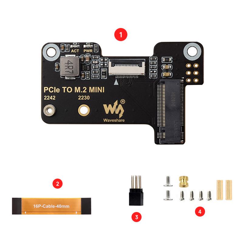 Плата расширения Raspberry Pi 5 PCIe на M.2 Mini для SSD-накопителей Gen2/Gen3, 2230/2242.