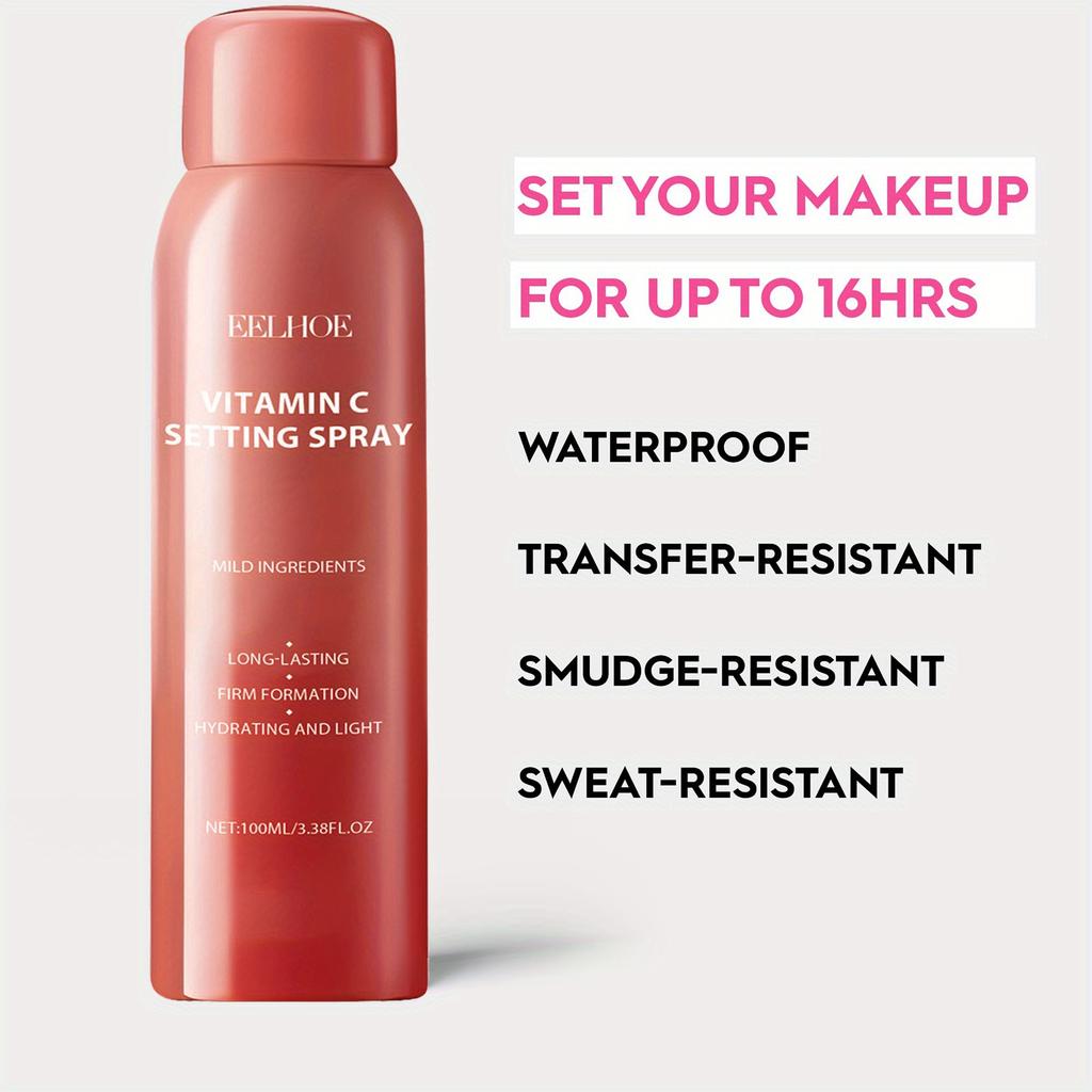 Легкий фиксирующий спрей для кожи, содержащий витамин С и гиалуроновую кислоту, водостойкий и устойчивый к поту, естественно выглядящий, долговечный, быстродействующий