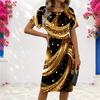 Women Plus Size Round Neck Short Sleeve White Floral Printed Fitted Dress