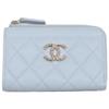 CHANEL Excellent Condition AP4257 Caviar Skin CC Logos Zip Wallet Fragment Case Card Case coin purse Light Blue/Light Gold HardwareUsed