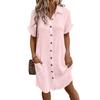Women Button Down Shirt Dress Short Sleeve V Neck Long Blouse Loose Knee Length Midi Dress with Pocket