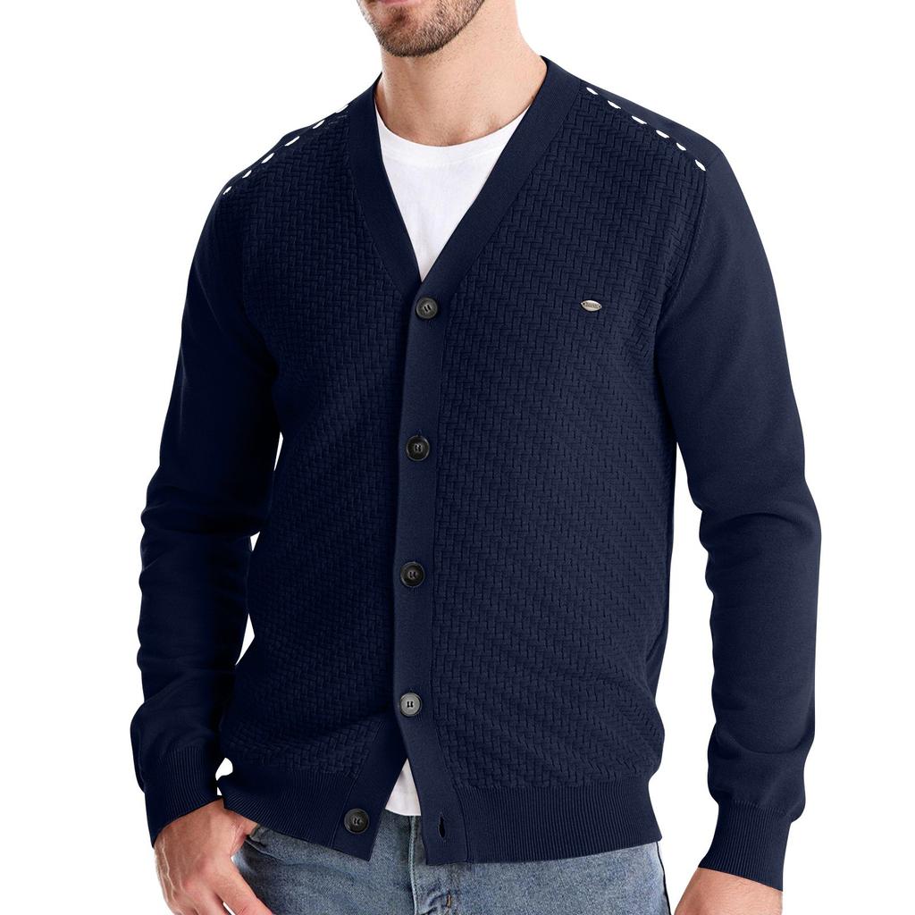 Men's Winter Long Sleeve Solid Color Sweater Jacket Men's Loose Solid Color Knitted Button Cardigan