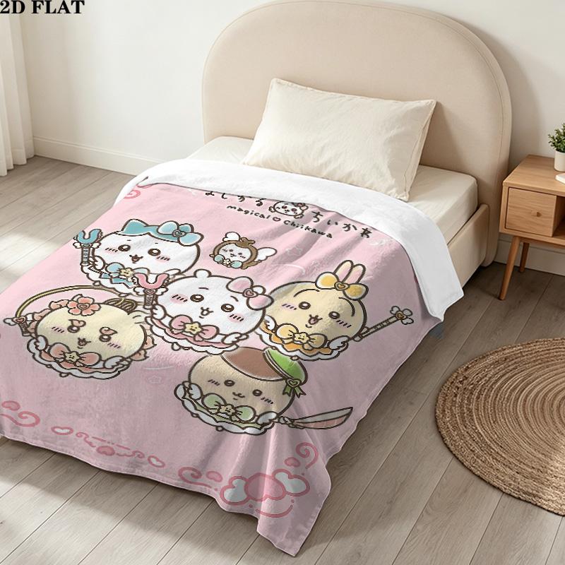 1PC Chiikawa Patterned Flannel Blanket Suitable For All Seasons For Home Decor Warmth And Comfort Gifts Holiday Present