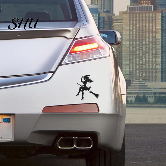 Weatherproof Car Sticker Halloween Witch Flying Broom Weather-resistant Self-adhesive Auto SUV Motorbike Bumper Vehicle Window Body Wall Decoration
